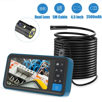 

4.5” IPS Screen 1080P Dual Lens Industrial Endoscope Camera 2.0MP 6 LEDs For Pipeline Drain Snake Tube Inspection Camera IP67