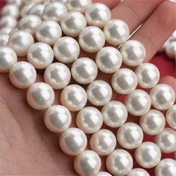 Vibrant Shell Pearl Beads - Red and Pink Round Collection for Jewelry Crafting (4 - 12mm, 15 Strand) (Pure white)