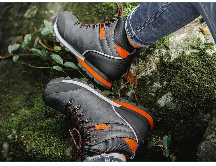 Мужские треккинговые ботинки Водонепроницаемые кожаные треккинговые ботинки обувь для альпинизма и рыбалки новая популярная Уличная обувь мужские высокие зимние ботинки