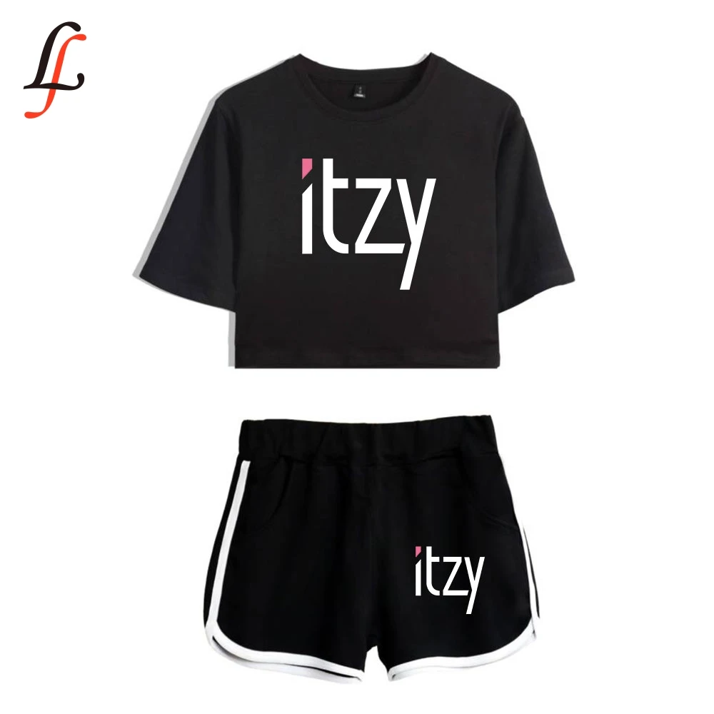 

Summer Itzy print Modis Hot Sexy Two Piece Sets Soft T-shirt and Elastic Shorts Kpop harajuku New fashion Sexy Style Suit