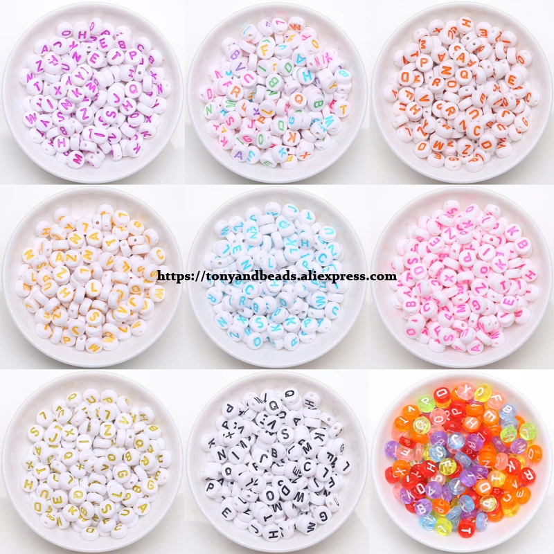 

(150Pcs=1Lot ! ) Free Shipping Acrylic Round Flat Letters Spacer Beads Charms 7MM Pick Color For Jewelry Making