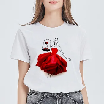 

Female T-shirt rose petals beautiful woman T-shirt summer gorgeous petal graphics personalized popular wild T-shirt
