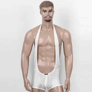 

Mens Halter Bodysuits Undershirts Breathable Backless Sleeveless Solid Color One Piece Bodysuit Gay Wrestling Singlet Underwear