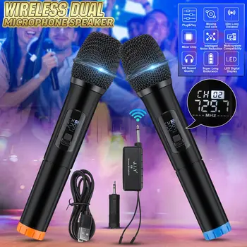 

2Pcs VHF LCD Wireless Independent and Mixed Automatic Selection Karaoke Microphone Speaker 2 Handheld MIC for KTV Player