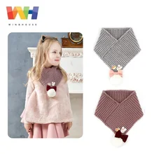 South Korea Winghouse Children Scarf Cartoon Rabbit Bowknot Muffler Pompom Girl Autumn Winter Ring Collar Neck Warm Neckerchief