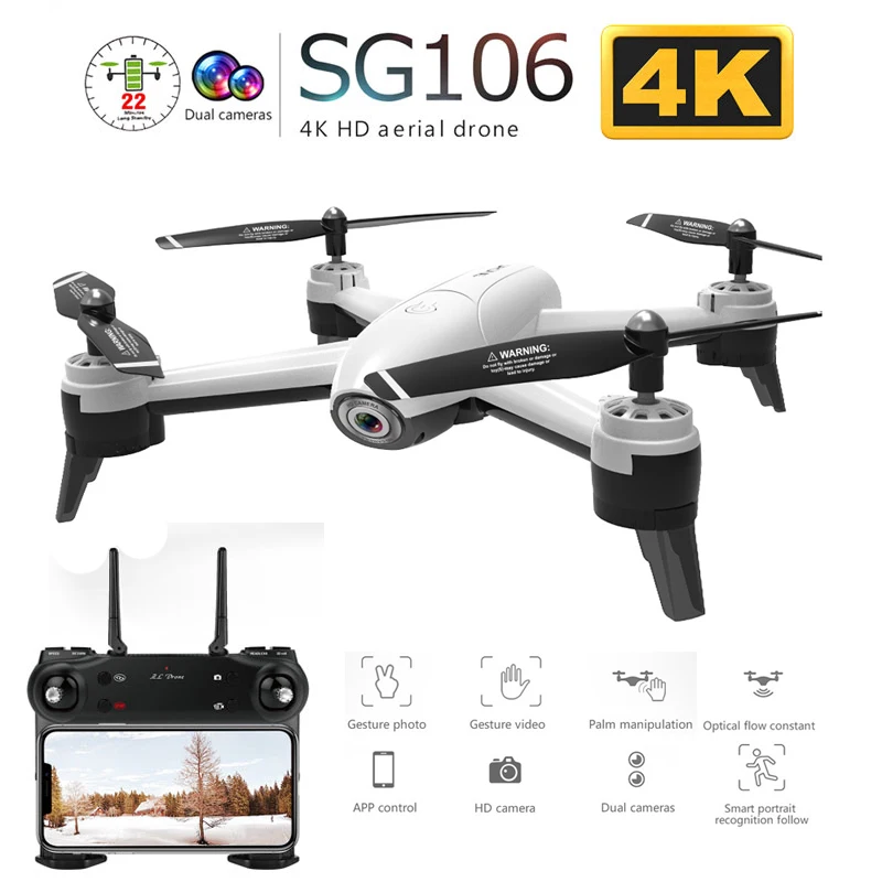 

SG106 WiFi FPV RC Drone with Dual Camera 720P 1080P 4K Aerial Video Wide Angle Optical Flow RC Quadcopter Helicopter Kid Toy E58