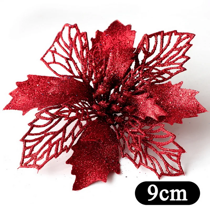 16 см Рождественское украшение вырезки Крокус фрукты полые листья DIY блеск Цветочная композиция - Цвет: red