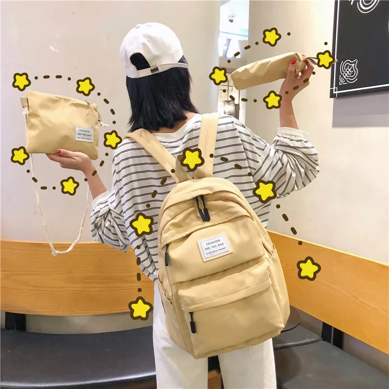 

Nylon Backpack Women Backpack Solid Color Backbag Mochilas Female Shoulder Bag For Teenage Girl School Bag Bagpack Rucksack