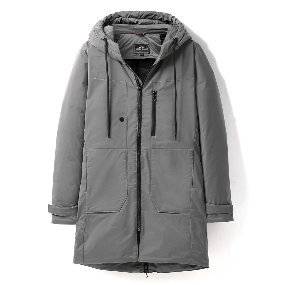 Зимний Coldproof толстый пуховик мужской теплый водонепроницаемый мужской модный 90% белый пуховик длинный пуховик с капюшоном парки - Цвет: Gray