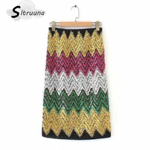 Sitruuna осенние сексуальные прямые юбки с блестками женские полосатые юбки в стиле пэтчворк красочные женские юбки-карандаш