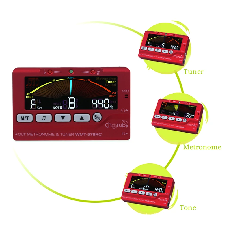 Cherub WMT578RC 3 in 1 MetronomeTuner Saxophone Flute Tube Tuner Metronome Red Metronomes Musical