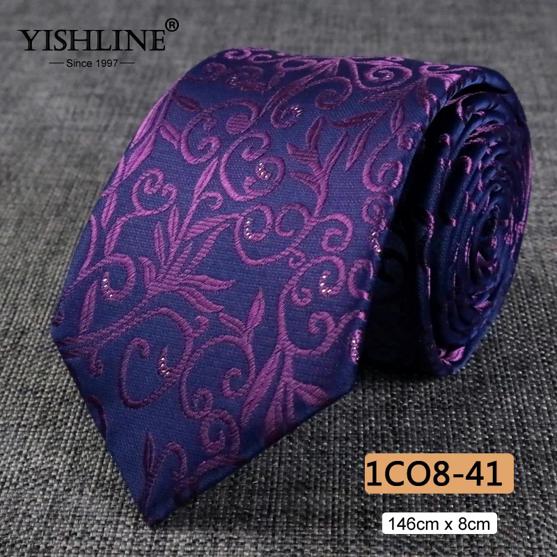 1CO8-41 YISHLINE, распродажа, 8 см, мужские галстуки, классический галстук, синий, для мужчин, в полоску, в клетку, серый, розовый, деловой галстук для жениха, свадебные аксессуары - Цвет: 1CO8-41