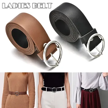 

Women Faux Leather Belt Jeans Belts for Women Dresses with Classic Round Buckle IK88
