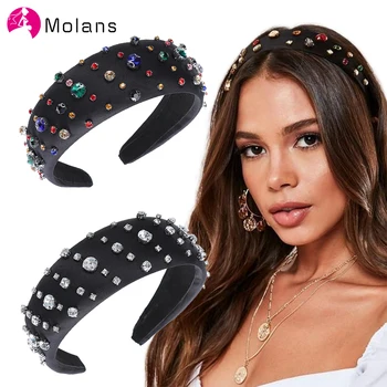 

Molans Baroque Gem Wide Headbands Irregular Solid Colorful Rhinestones Hairbands For Women New 5cm Width Sparkly Girls Headbands