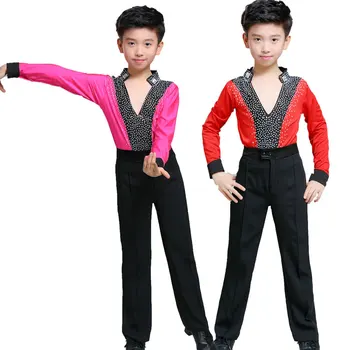 

1set(shirts+trousers) latin dance costume boys patchwork dance wear practice latin boys kids dance set