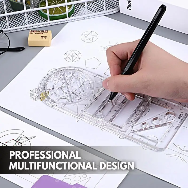 

Multifunction Rotatable Drawing Template Ruler Stereo Geometric Ellipse Circle Creative Portable Plastic Ruler Measuring Tool