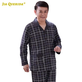

New Father's Sleepwear Plaid Printing Homesuit Homeclothes Long Sleeve Long Pants Sleepwear Casual Style Turn Down Collar Xxxxl