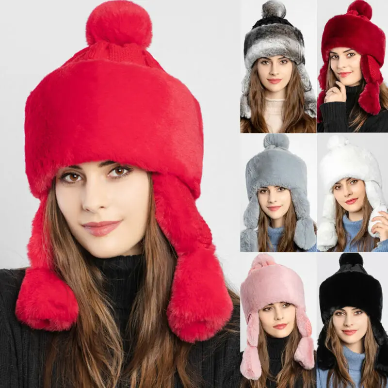Женская Мужская зимняя уличная теплая пушистая флисовая шапка с искусственным мехом, наушники для лыжного спорта, толстая шапка-бомбер, сохраняющая тепло