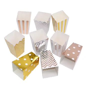 

6pcs/lot Gold Rose Gold Silver Striped Ploka Dot Wave Popcorn Boxes Kids Favor Candy Sanck Boxes Wedding Birthday Party Gift Box