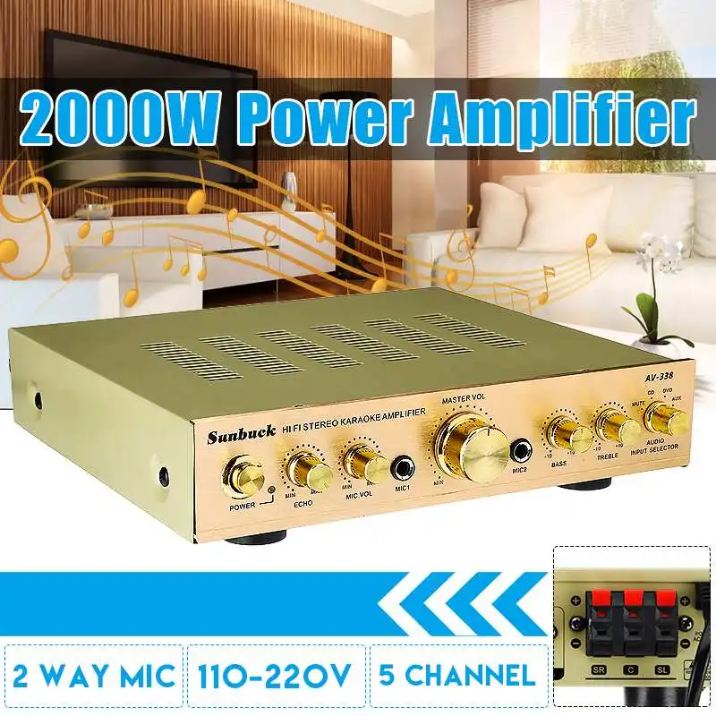2000W 110V до 220V 5 канал эквалайзер, обеспечивающий Hi Fi стерео Мощность усилитель автомобиля Усилитель Проекторы для домашнего кинотеатра аудио 2 микрофон AUX Динамик|Усилители мощности| | АлиЭкспресс