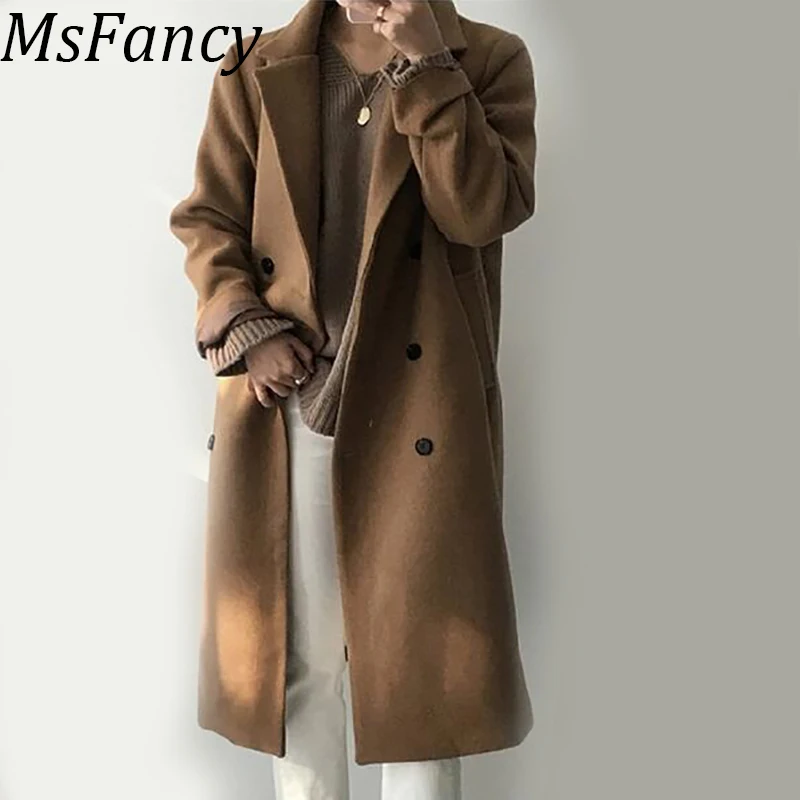 Preise Herbst Winter mäntel weibliche Elegante Schwarz Mantel Koreanischen Stil Frauen Lange Zweireiher Mantel