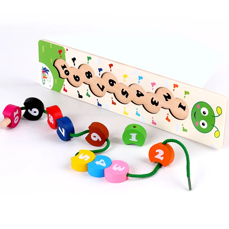 Wooden Learning Baby Toys Colorful Number 1-10 Stringing Threading Caterpillar Digital Beading Math Montessori Educational Toys