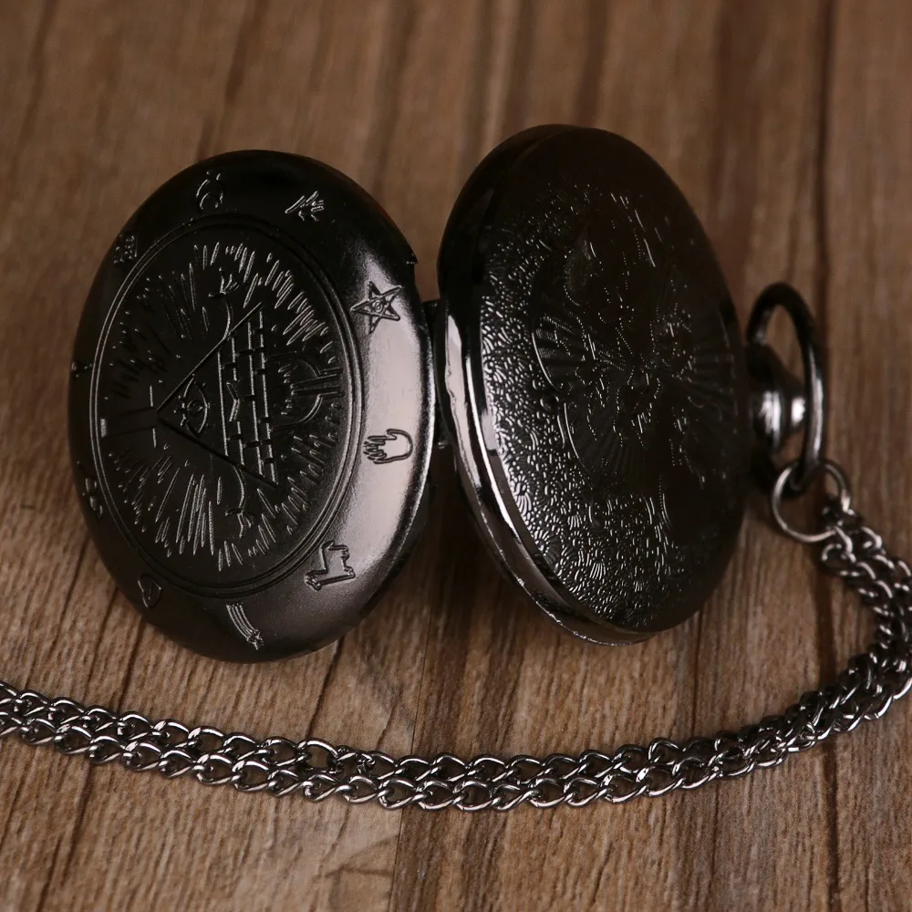 Черный/бронзовый/серый Билла шифр Гравити Фолз циферблат кварцевые карманные часы Винтаж кулон ожерелье часы для мужчин женщин Подарки Fob часы