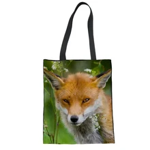 Красивая холщовая ручная сумка с принтом Красной лисы, многоразовая сумка для покупок, пляжная сумка, женская сумка на плечо, сумка для хранения, сумочка, Прямая поставка