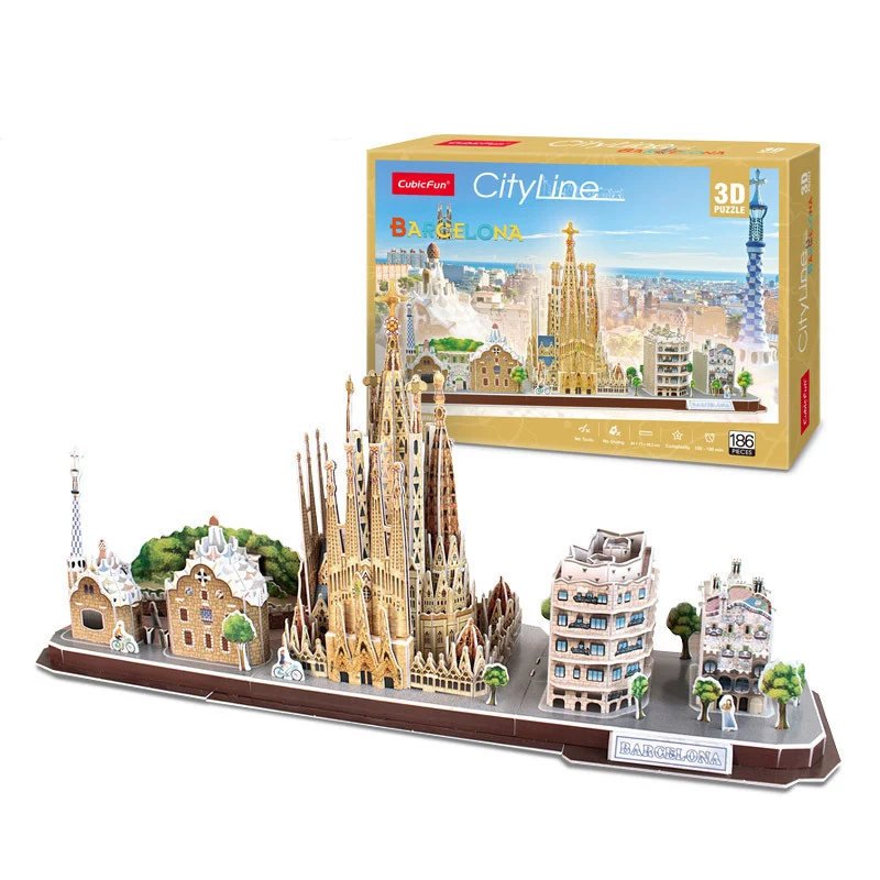 Spain Barcelona City 3D Puzzle Game Paper DIY Toy Model London Paris Moscow Famous Building Assemble Game Toys For Kids Gift vertiginous moscow