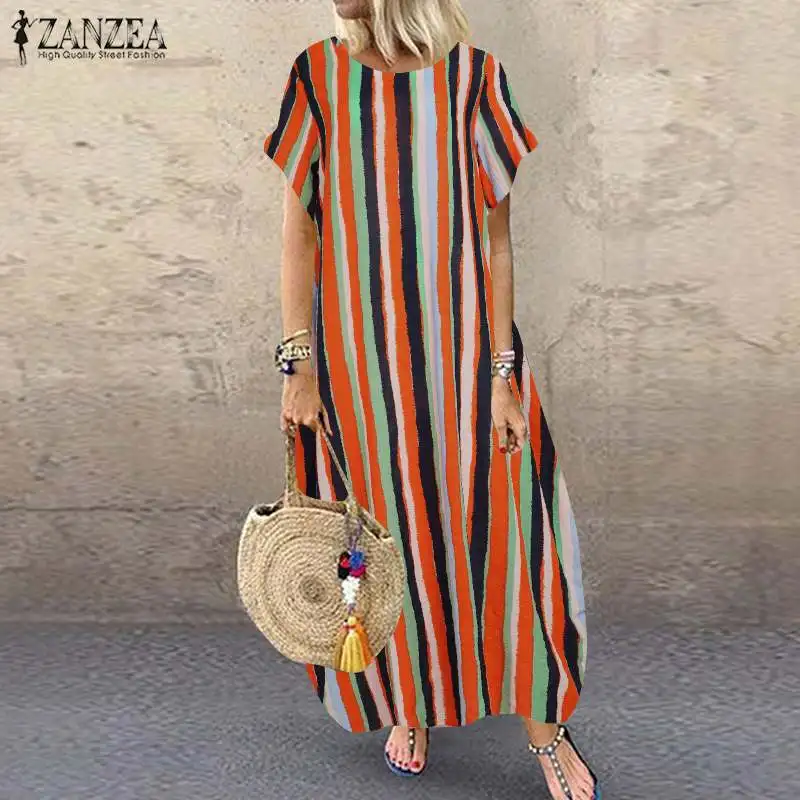 Vintage Printed Maxi Dress Women's Summer Sundress ZANZEA 2020 Casual Short Sleeve Vestidos Female Striped Robe Plus Size 5XL Vintage Printed Maxi Dress Women's Summer Sundress ZANZEA 2020 Casual Short Sleeve Vestidos Female Striped Robe Plus Size 5XL