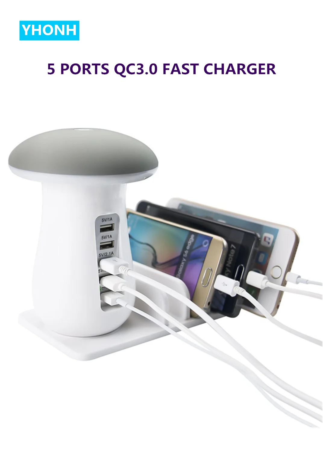 5 портов 5 в 9 В 2A Быстрая зарядка Смарт USB QC3.0 зарядное устройство гаджет станция адаптер концентратор Led гриб настольная лампа Настенный Быстрая Зарядка мощность