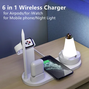 

6 in 1 Wireless Charger Table Lamp 10W Fast Charging Stand for iPhone 7 8 plus XR 11 pro Xiaomi For iWatch 5 4 3 for Airpods