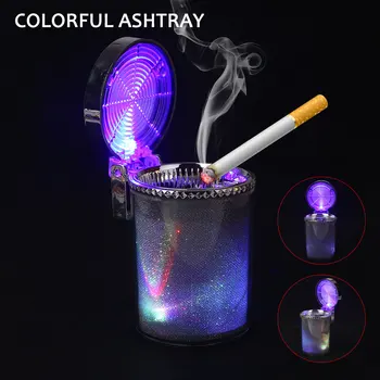 

Smoke Ashtray LED Stainless Steel Automobile Gadget Decor Car Cigarette Ashtray Rainbow Light Office Home Accessories Glitter