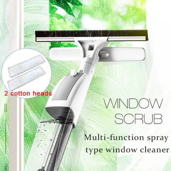

Long Handle Window Cleaner Water Spray Silicone Double Sides Glass Cleaning Brush with 2Pcs Cotton Wipe Heads High Quality