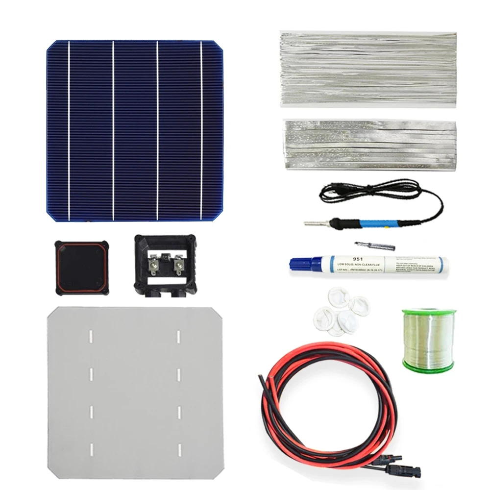 156MM Monocrystalline Solar Cells Kit With Tabbing Wire Flux Pen For Solar Panel 