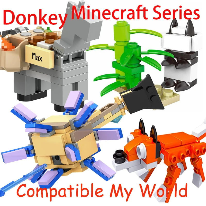 

Legoing Minecraft Animal Set Spider Donkey Elder Guardian Zombie Steve Ghast Enderman Figures Blocks My World Minecraft Diy Toys