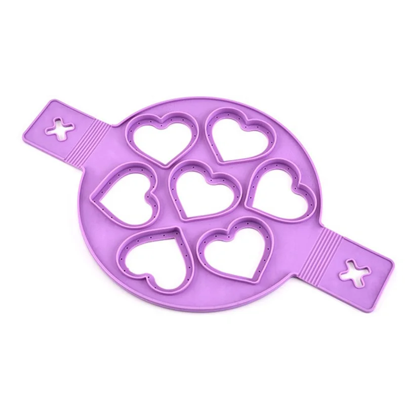 Purple Нетоксичная 7-hole антипригарная силиконовая форма для выпечки, форма сердца, формы для торта, сковорода для жарки яиц с углублениями, форма для выпечки, аксессуары для выпечки - Цвет: Purple