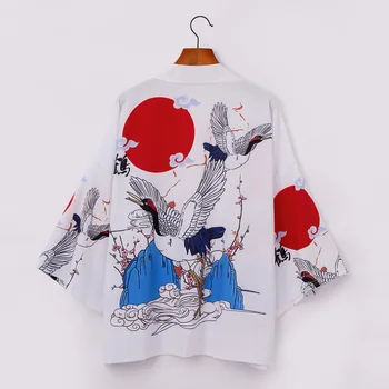

#3657 Summer 2020 White Kimono Jacket Men Japanese Three Quarter Sleeve Kimono Capes Street Style Kimono Cardigan Beach Loose