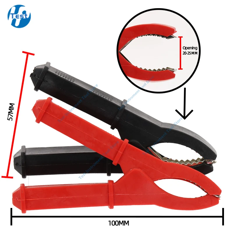2Pcs 10A 20A 30A 50A 100A Crocodile Car Caravan Van Battery Test Lead Clips Insulated Alligator Clamp Red + Black
