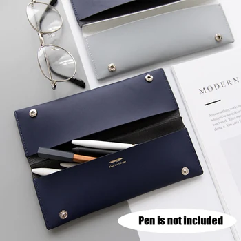 

Simple Double-layer Leather Pencil Bag Large-capacity Color Matching Snap Stationery Bag Student Portable Pencil Bag