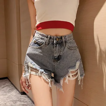 

2019 Summer Korean Style Ripped Jeans For Women Wild Sexy Irregular Straight Hot Pants Fashion Zipper High Waist Black Shorts