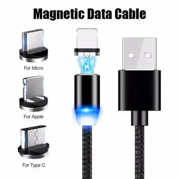 

3in1 360° Round Magnetic USB Cable Fast Charging USB Micro USB Type C iOS 2.4A Cable Mobile Phone Cable USB Cord