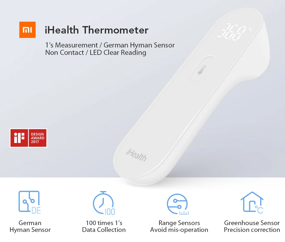 Original Xiaomi Mijia iHealth Thermometer LED Non Contact Digital Infrared Forehead Body Thermometer for Baby Kids Adults Elders (1)