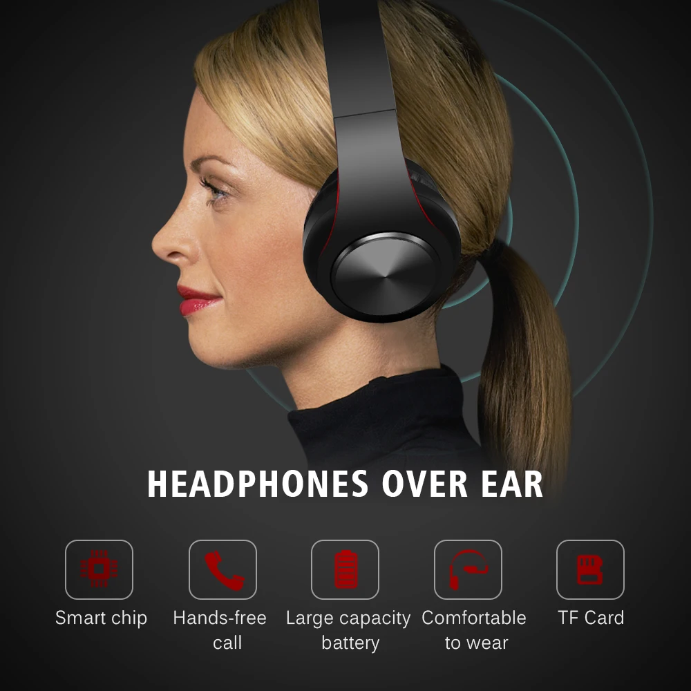 HIFI Wireless Headphones Bluetooth Stereo Headset Music Headset FM SD Card Sport Headphone With Mic For PC Phone Audio MP3