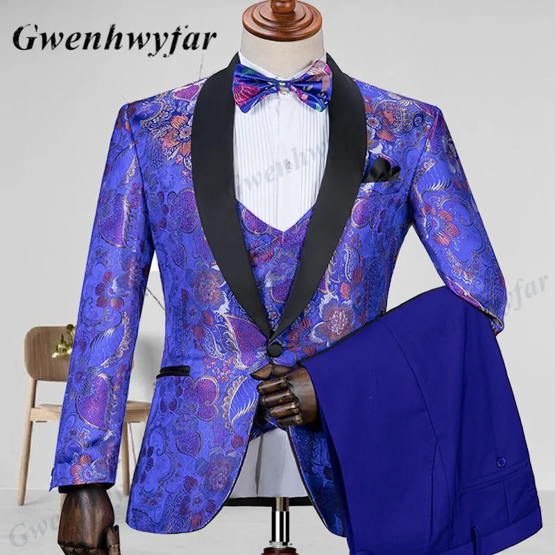 完売アイテム Gwenhwyfar メンズパーティースーツ 22フィット 本物のグローブコスチューム ロイヤルブルー ラグジュアリー フローラルニット ウェディング プロスーツ 取り扱い 店舗 Ongoing Southloopmarket Com