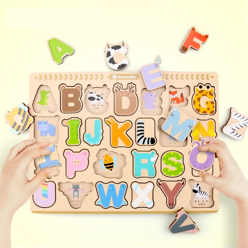Wooden toys English alphabet puzzle early childhood education cognitive educational toys 123 years old cognitive ABC game