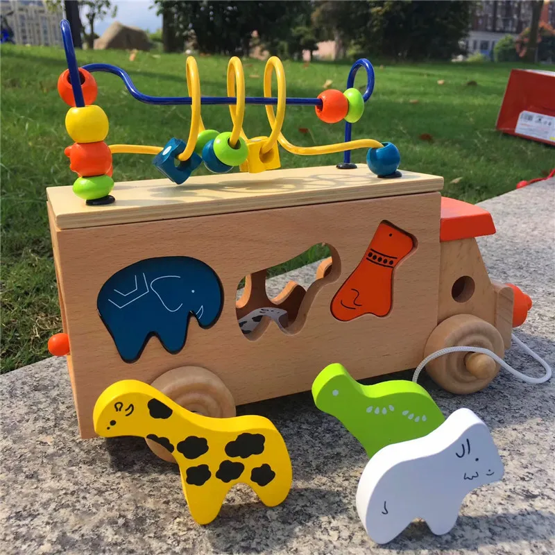 

Export Japan Trailer Building Blocks Bead-stringing Toy Animal Matching Trailer Bead-stringing Toy Draggable Toy