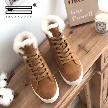 

SHUANGGUN Winter Women's Snow Boots Australian Boots Wool Cowhide Haute Couture Ankle Boots