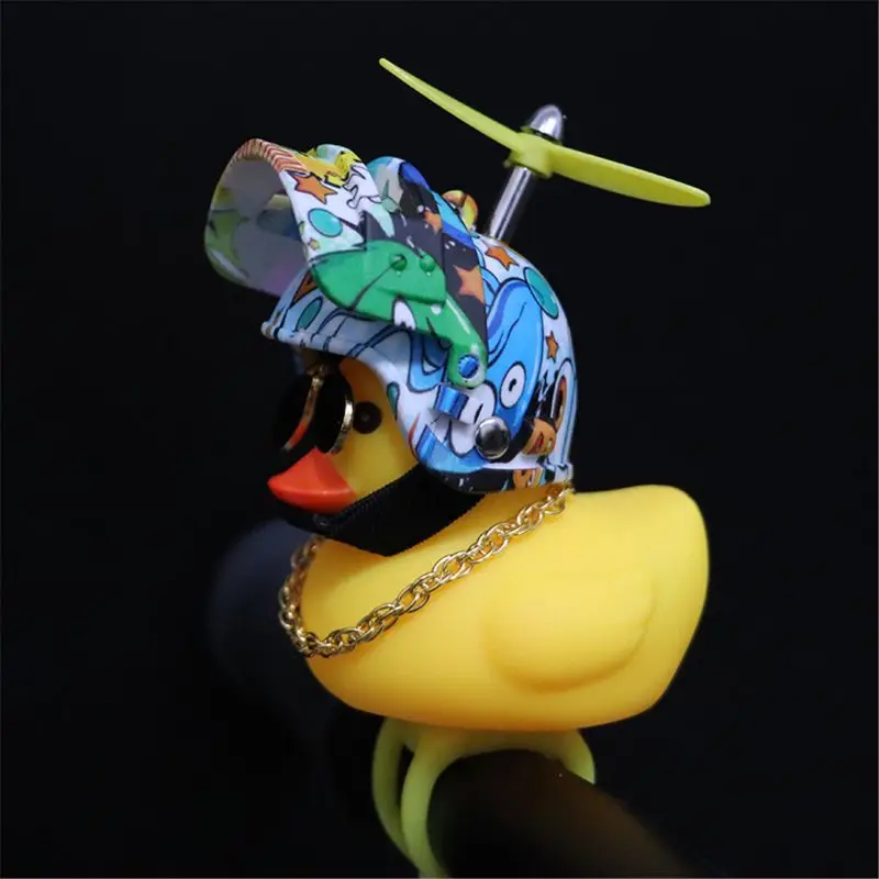 Rubber Duck Toy Car Ornaments Yellow Duck with Propeller Helmet Car Dashboard Decor Squeaking Glowing Duck Toys for Adults Kids 8