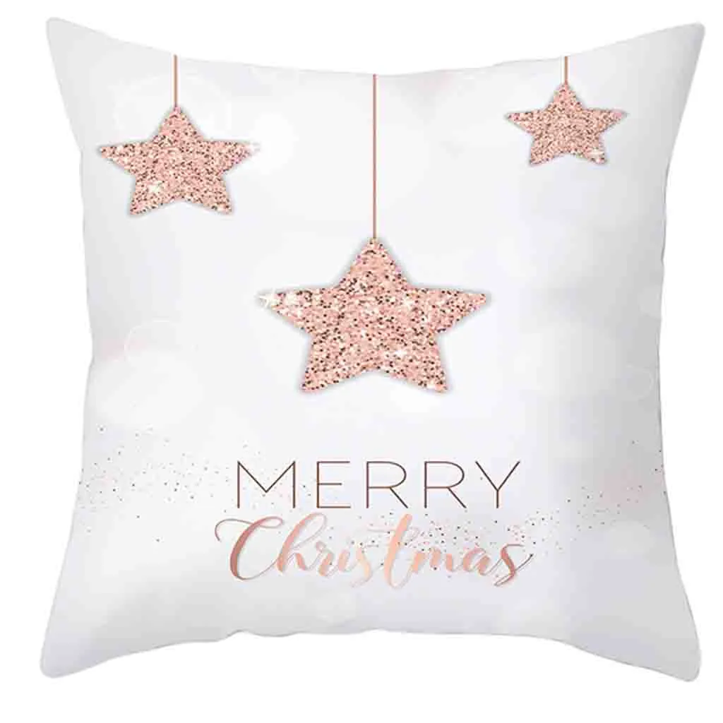 Розовый, золотой, розовый, Рождественский чехол для подушки в виде снежинок, рождественских шариков, звезд, наволочка для подушки, декоративная наволочка в скандинавском стиле - Цвет: B